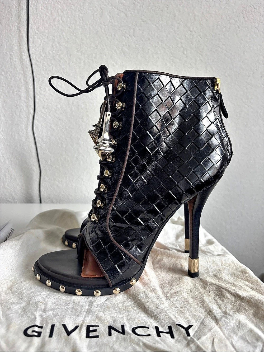 Givenchy Black Open-Toe Lace-Up Heels